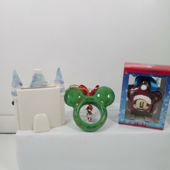 Vintage Disney Cinderella Castle Ceramic Picture Frame & Mickey Minnie Ornaments - Picture 2 of 14